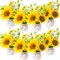 8 Pcs Artificial Sunflower Potted Plants Rustic Silk Sunflowers for Kitchen Spring Sunflower Centerpieces for Tables Yellow Fake Flower with Plastic Pot for Summer Bathroom Wedding Office